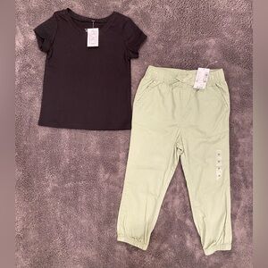 Children’s Place Girls Matching Outfit Black T-Shirt and Light Green Joggers Set